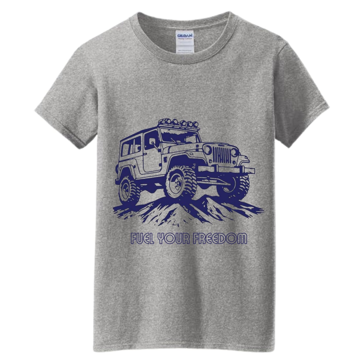 VOZUKO Custom 4x4 Jeep Fuel Your Freedom Made-to-Order Gildan Graphic Tee