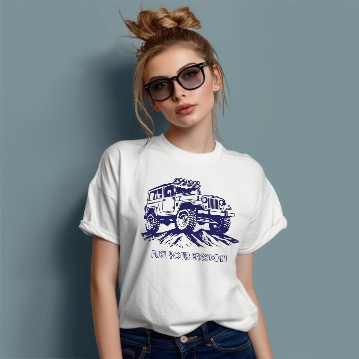 VOZUKO Custom 4x4 Jeep Fuel Your Freedom Made-to-Order Gildan Graphic Tee