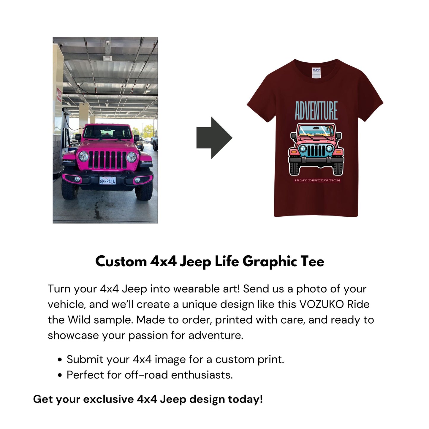 VOZUKO Custom 4x4 Jeep Life Graphic Made-to-Order Gildan Tee