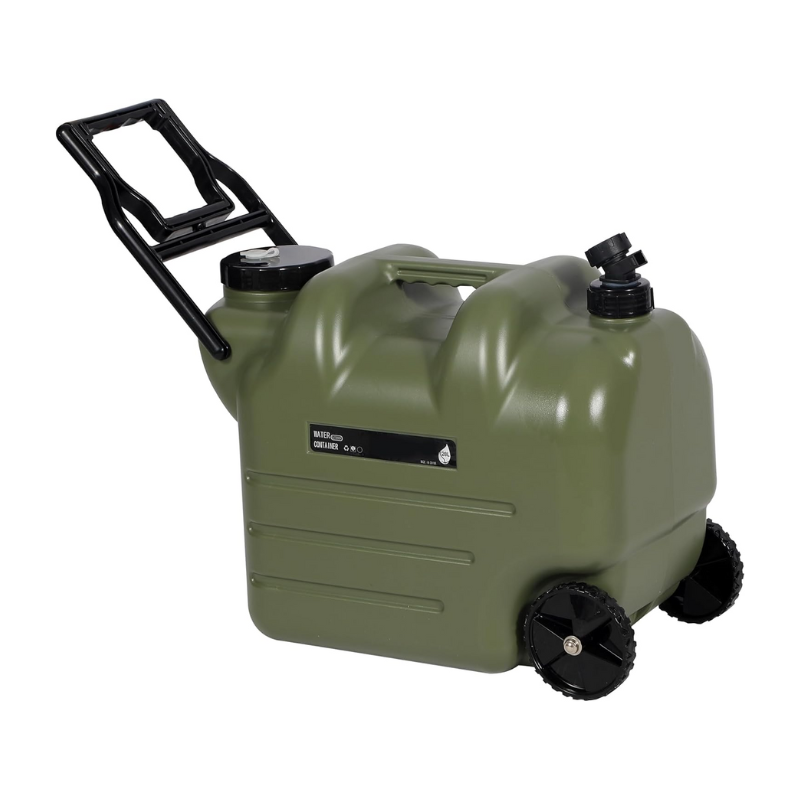 Gallon Water Container Carrier with Faucet & Wheels Folding Handle Portable Emergency Water Storage Tank, BPA Free Water Jug for Camping Outdoor Fishing