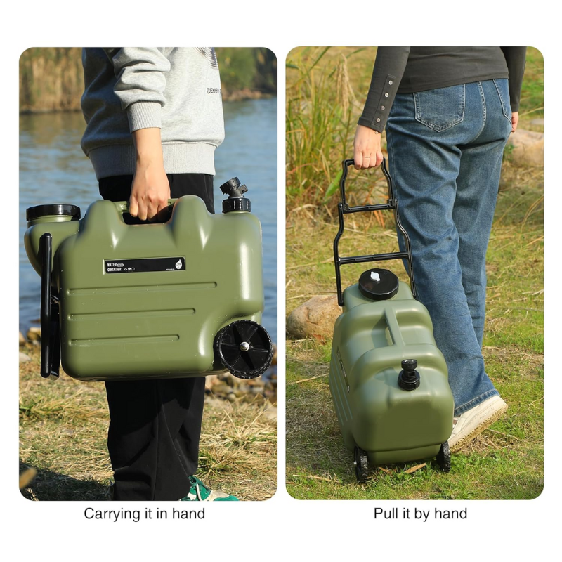 Gallon Water Container Carrier with Faucet & Wheels Folding Handle Portable Emergency Water Storage Tank, BPA Free Water Jug for Camping Outdoor Fishing