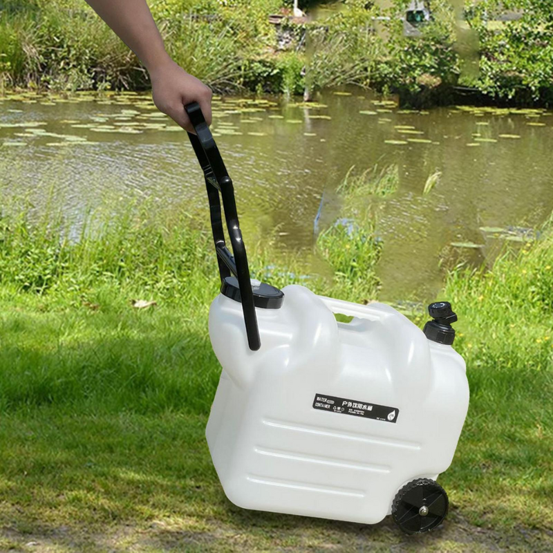 Gallon Water Container Carrier with Faucet & Wheels Folding Handle Portable Emergency Water Storage Tank, BPA Free Water Jug for Camping Outdoor Fishing