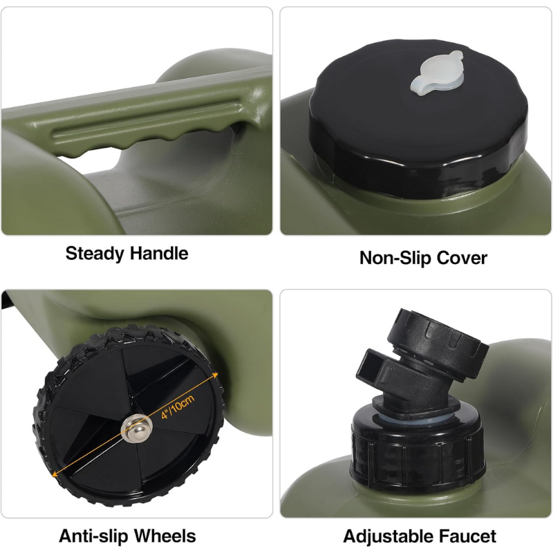 Gallon Water Container Carrier with Faucet & Wheels Folding Handle Portable Emergency Water Storage Tank, BPA Free Water Jug for Camping Outdoor Fishing