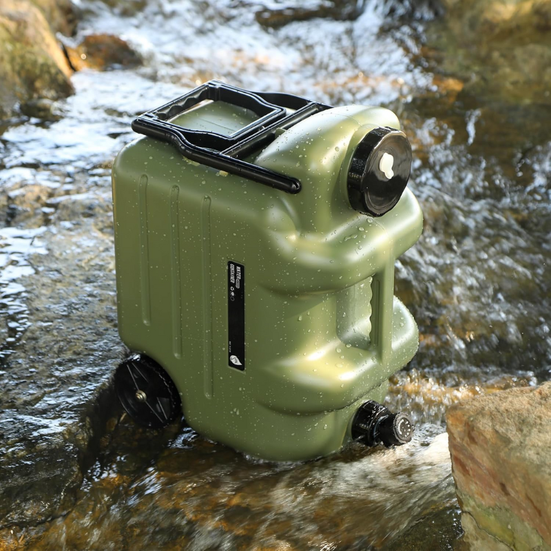 Gallon Water Container Carrier with Faucet & Wheels Folding Handle Portable Emergency Water Storage Tank, BPA Free Water Jug for Camping Outdoor Fishing