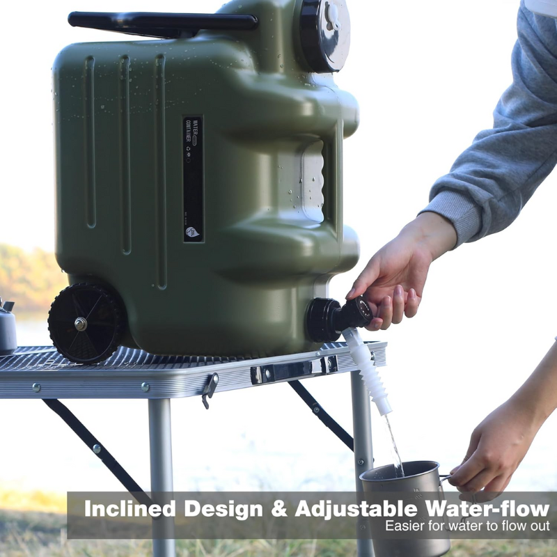 Gallon Water Container Carrier with Faucet & Wheels Folding Handle Portable Emergency Water Storage Tank, BPA Free Water Jug for Camping Outdoor Fishing