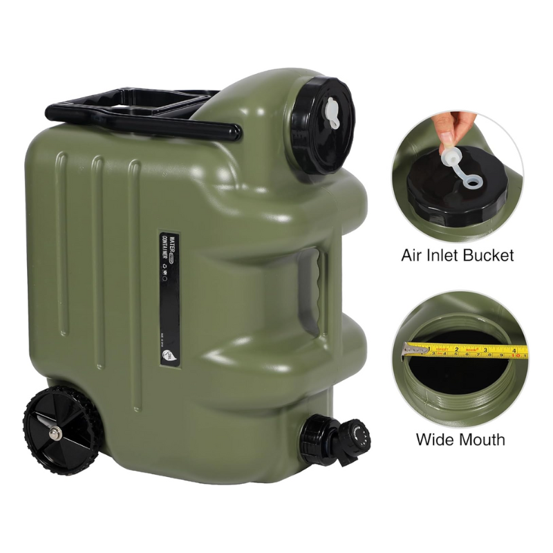 Gallon Water Container Carrier with Faucet & Wheels Folding Handle Portable Emergency Water Storage Tank, BPA Free Water Jug for Camping Outdoor Fishing