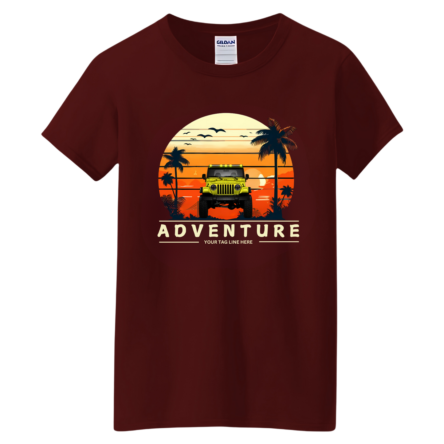 VOZUKO Custom 4x4 Jeep with Palm Trees Adventure T Shirt Men Women Made-to-Order Gildan Tee