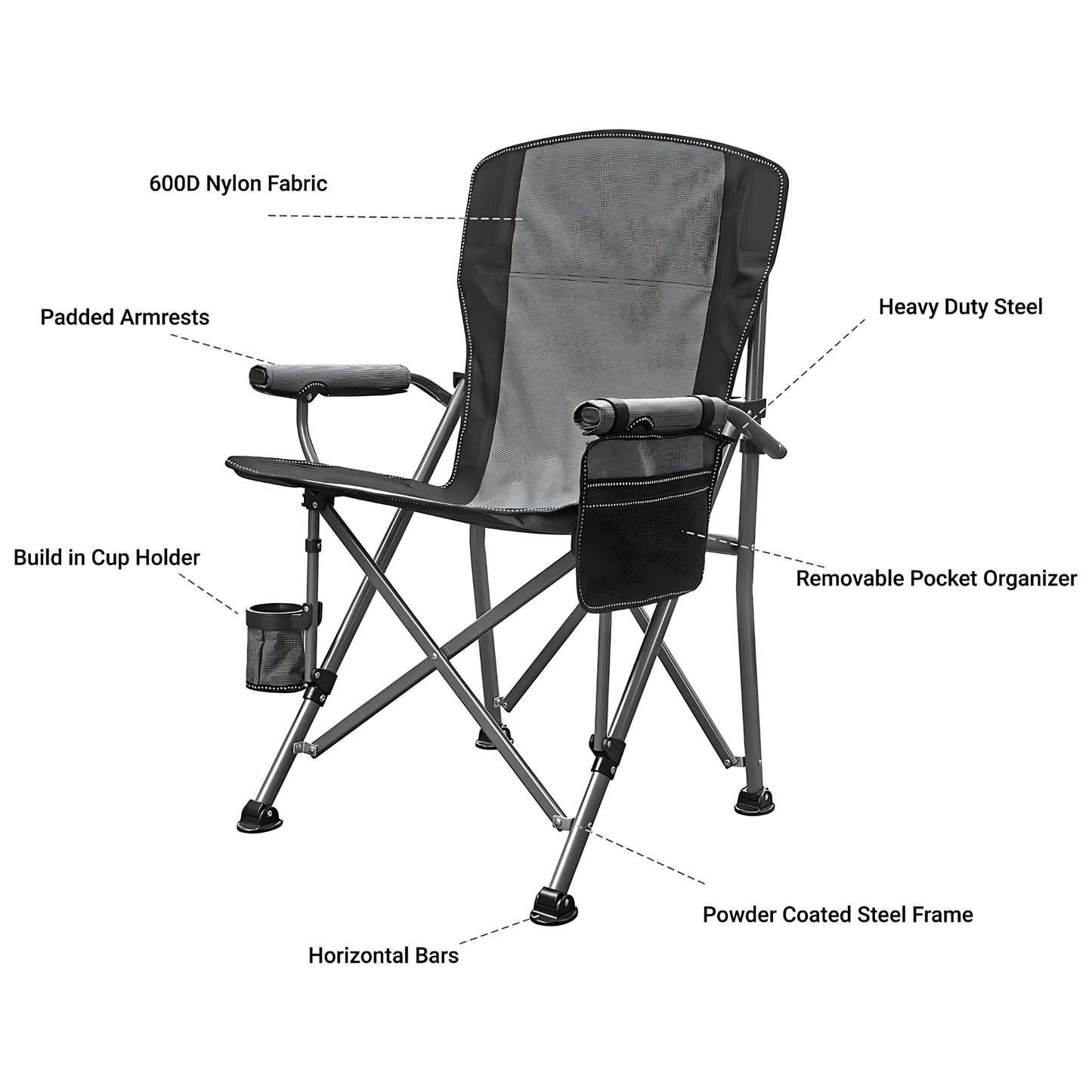 Extra-Large Portable Camping Chair with Canopy Shade Lightweight, Durable, Heavy-Duty Folding Indoor Outdoor Boss Chair