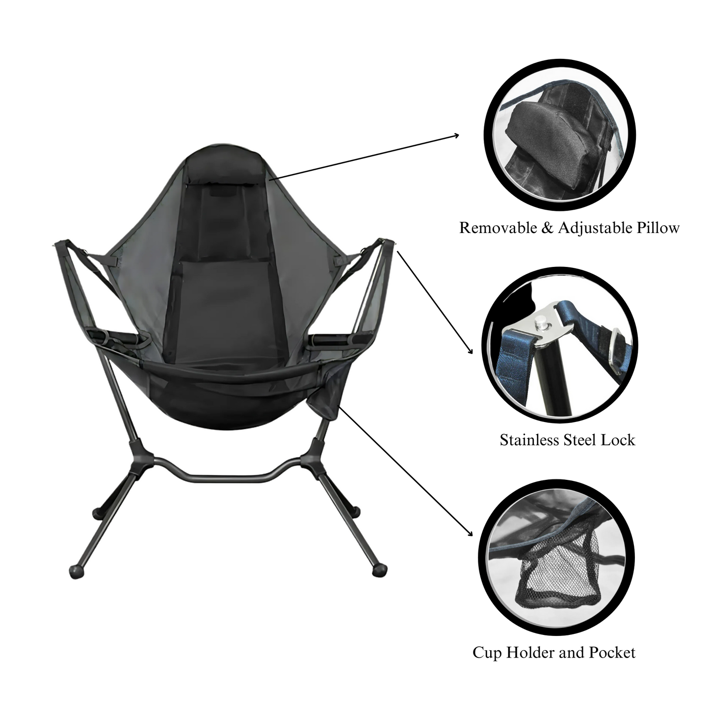 Hammock Chair Aluminium Alloy Camping Swing Back Mesh Outdoor Folding Adjustable Comfort Chair