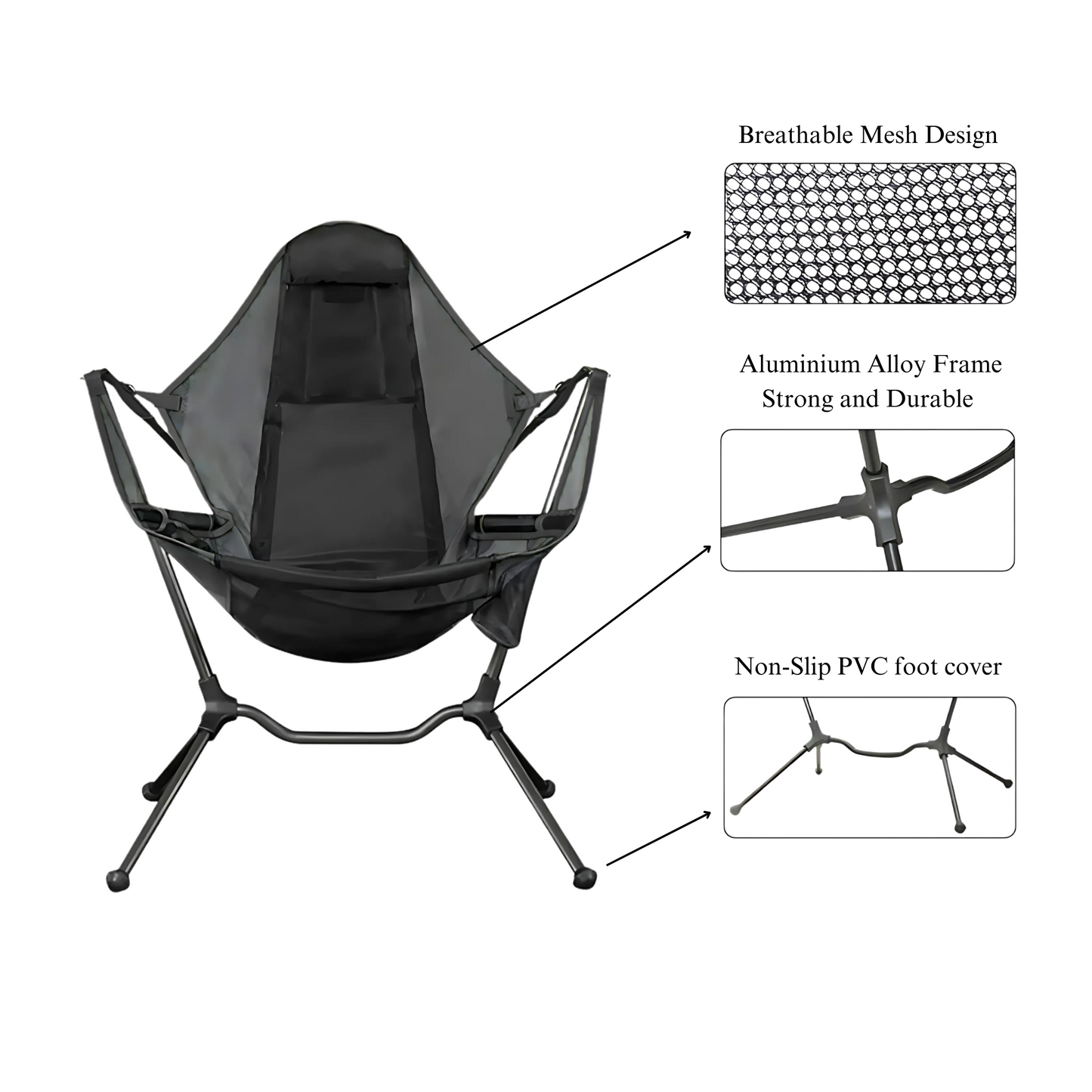 Hammock Chair Aluminium Alloy Camping Swing Back Mesh Outdoor Folding Adjustable Comfort Chair