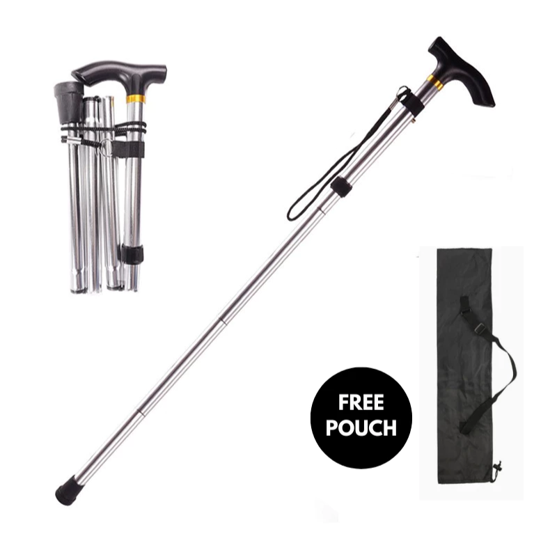 Walking Stick Folding Collapsible Walking Cane Lightweight Elder Cane with Rubber Buffer Height Adjustable Walking Stick Unisex