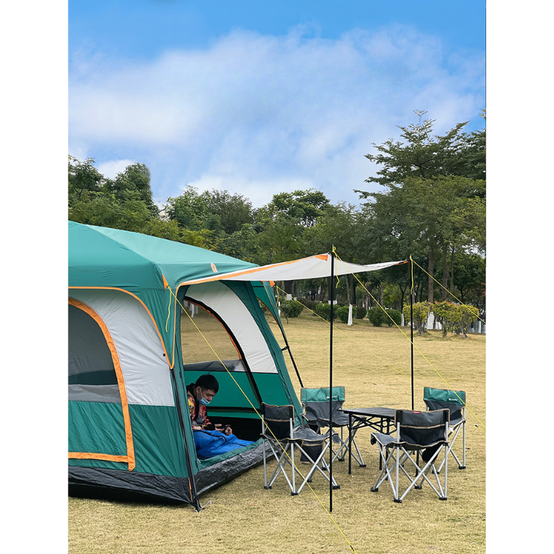 Outdoor Camping Tent Oversized 8-10 People Double Layer Large Panoramic Tent Living Room Bedroom Rainproof Outdoor Picnic Beach Tent