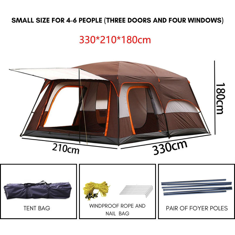 Oversized 4-6 Person Camping Tent Double Layer Rainproof Panoramic