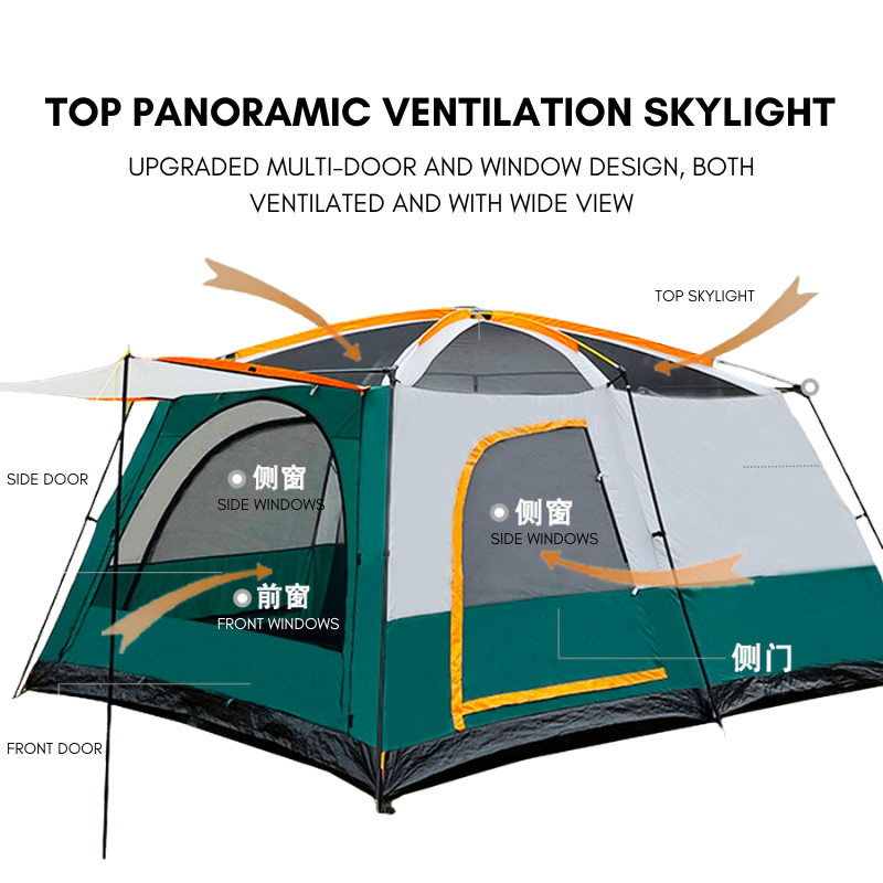 Outdoor Camping Tent Oversized 8-10 People Double Layer Large Panoramic Tent Living Room Bedroom Rainproof Outdoor Picnic Beach Tent