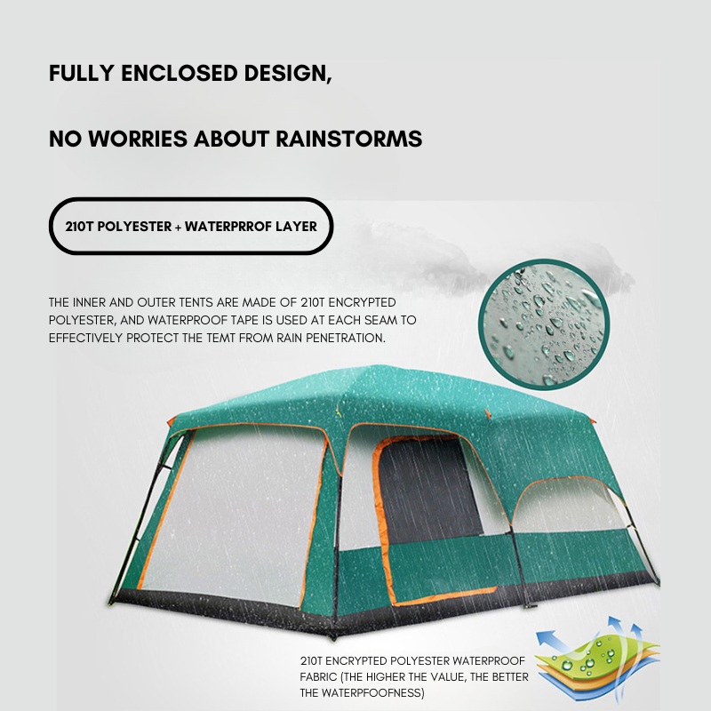 Outdoor Camping Tent Oversized 8-10 People Double Layer Large Panoramic Tent Living Room Bedroom Rainproof Outdoor Picnic Beach Tent