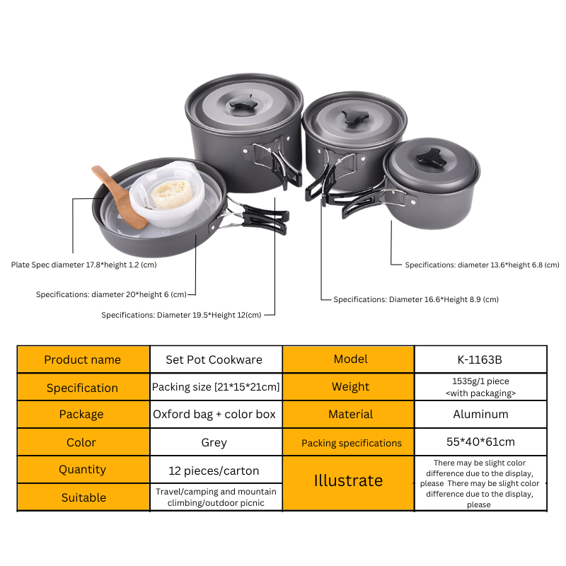 Big Cooking Set Pots Outdoor Camping Cookware Pots Portable Combination Set Pots 4-5 People Picnic Pots
