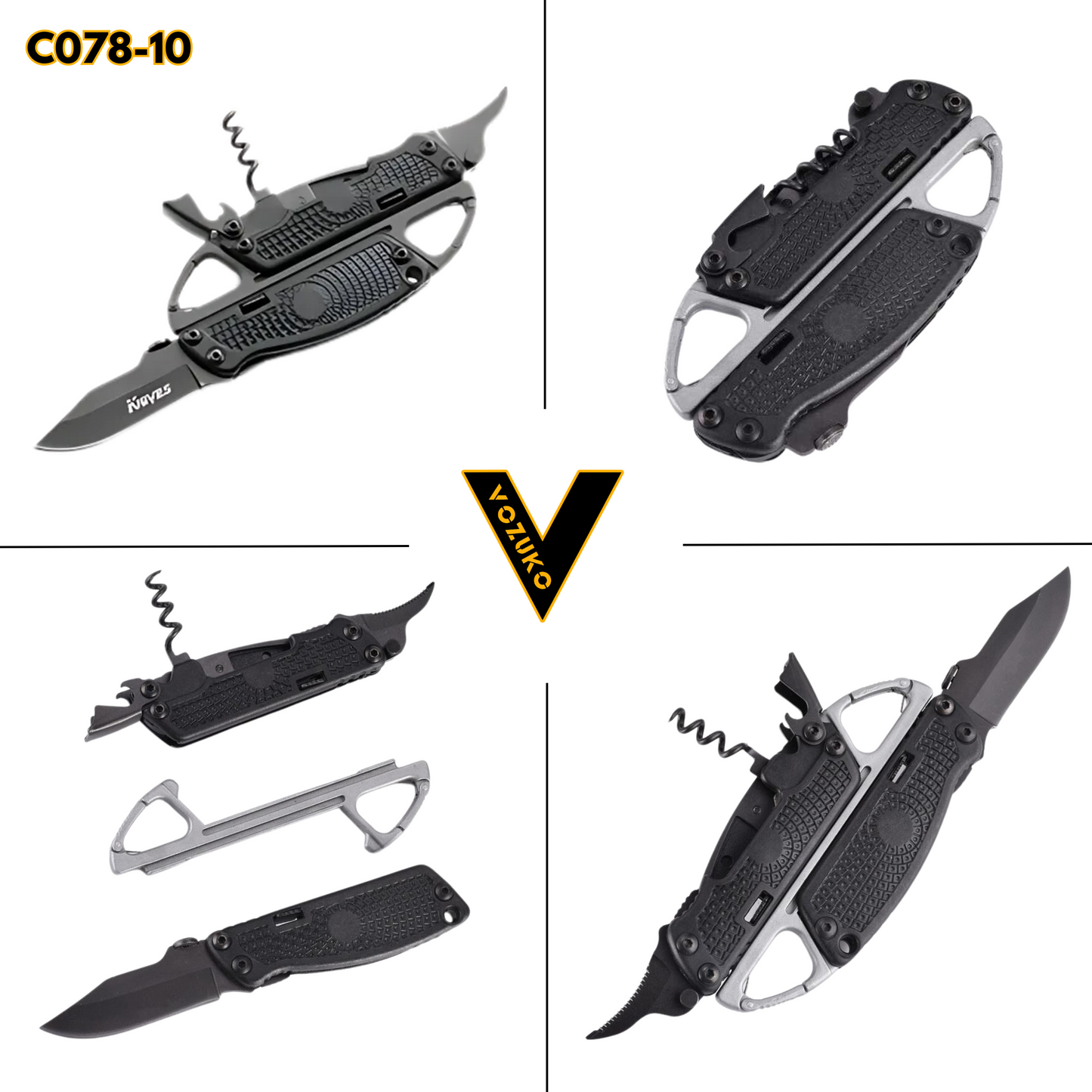 Multi-tool Knife Outdoor Camping Survival Detachable Multi-Purpose Small Folding Pocket Knife with Corkscrew, Bottle Opener, and Keychain