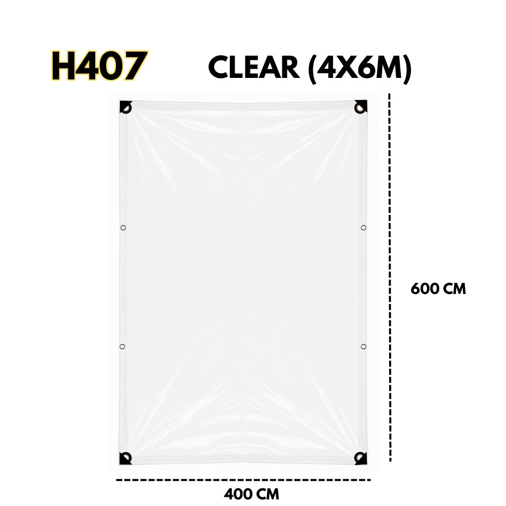 Heavy Duty Transparent PVC Tarpaulin Waterproof Rainproof Windproof Clear Plastic Cover for Patio, Balcony, Greenhouse & Outdoor Shelter