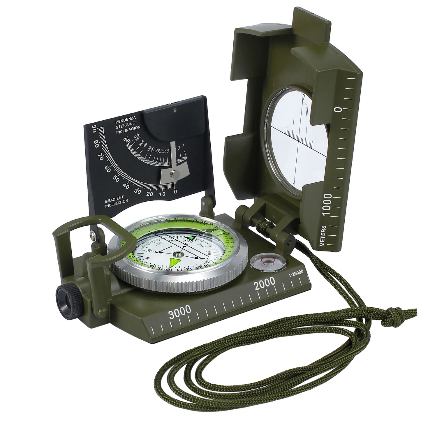 Waterproof Hiking Compass with Clinometer Fluorescent Scale Sighting Navigation Compass for Camping Mountaineering Boating Outdoor Survival