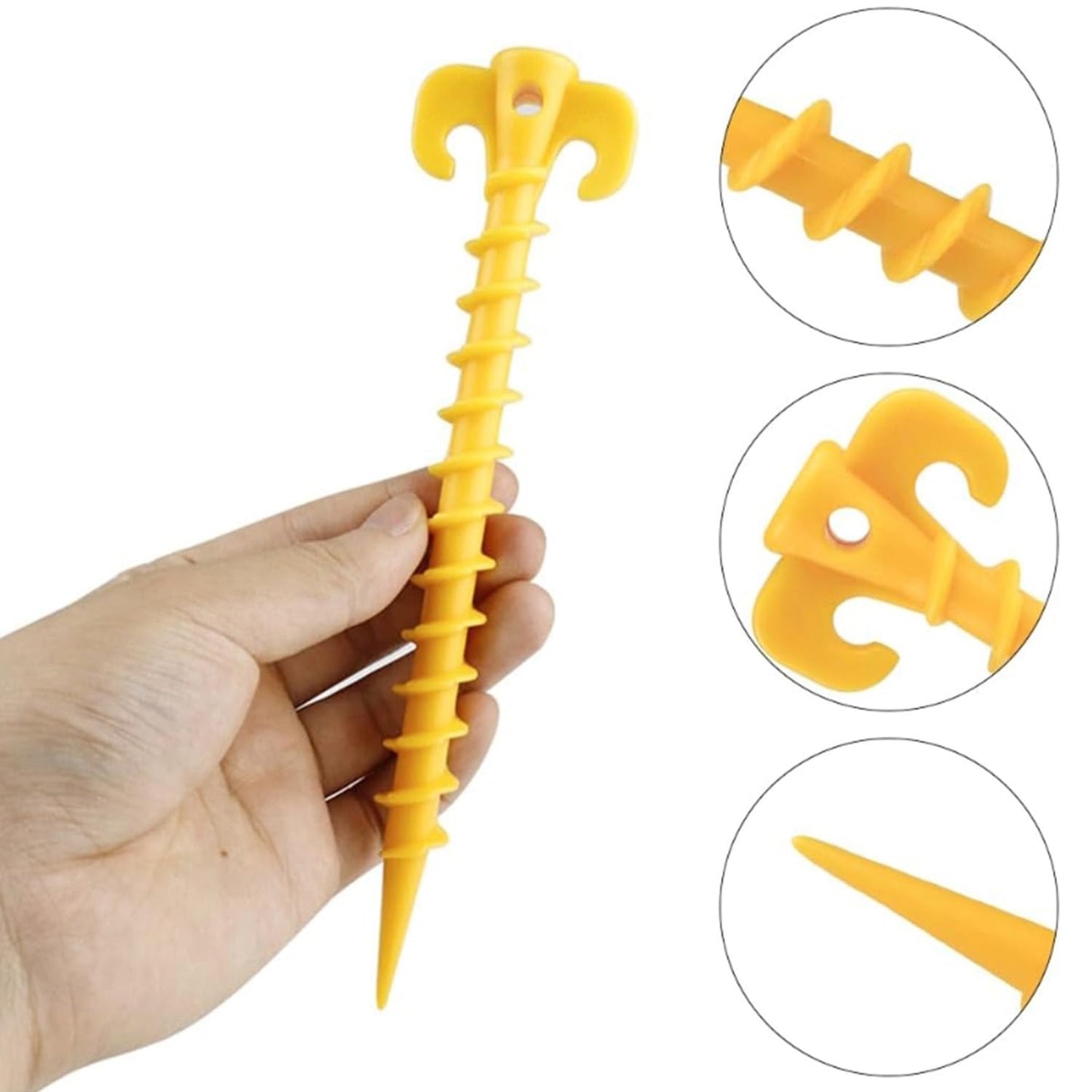 Heavy Duty Plastic Screw Tent Pegs 20cm Ground Stakes Metal Pegs and Glow in the Dark for Tents, Tarps, Ground Sheets & Camping Accessories