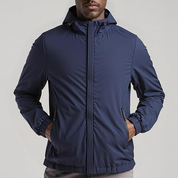 Men Lightweight Hooded Windbreaker Jacket Waterproof Outdoor Hiking