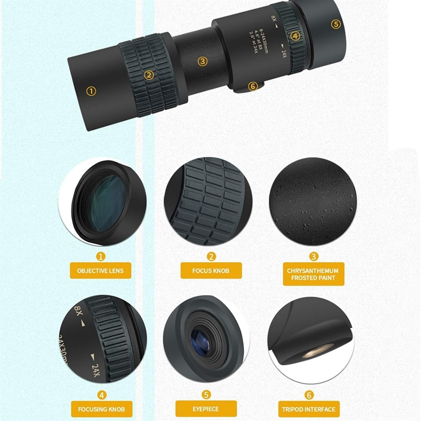 Portable Monocular 8 24x30 Zoom Telescope BAK4 Prism Outdoor Travel Bird Watching