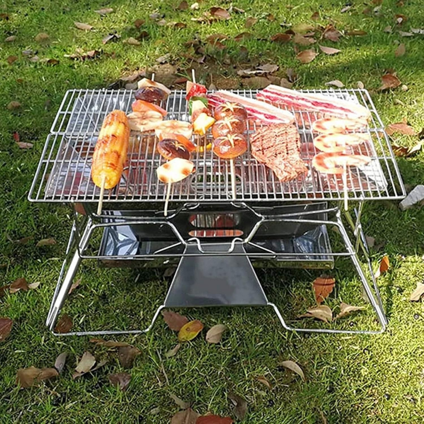 Portable Stainless Steel Foldable BBQ Grill Fire Pit Wood Burning Charcoal Grill for Outdoor Camping Barbecue Cooking