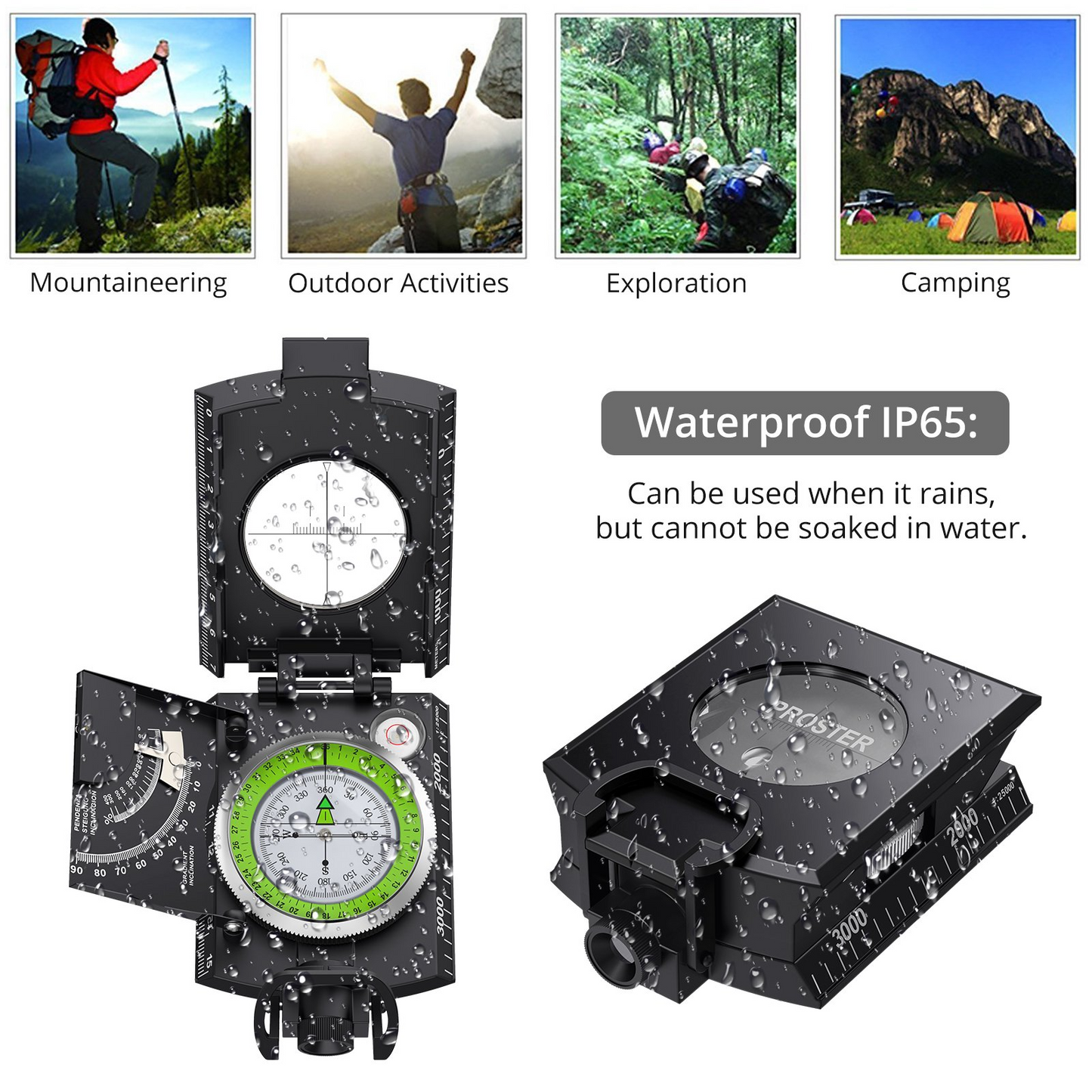 Waterproof Hiking Compass with Clinometer Fluorescent Scale Sighting Navigation Compass for Camping Mountaineering Boating Outdoor Survival