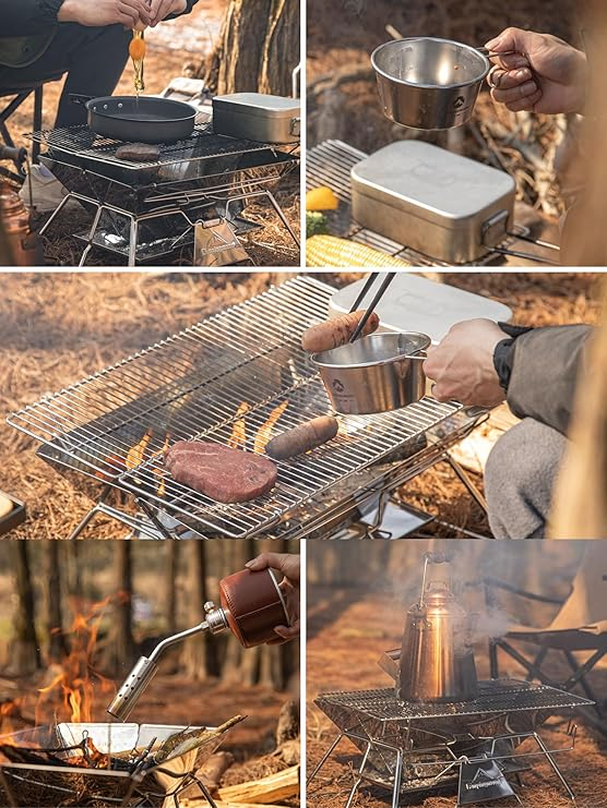 Portable Stainless Steel Foldable BBQ Grill Fire Pit Wood Burning Charcoal Grill for Outdoor Camping Barbecue Cooking