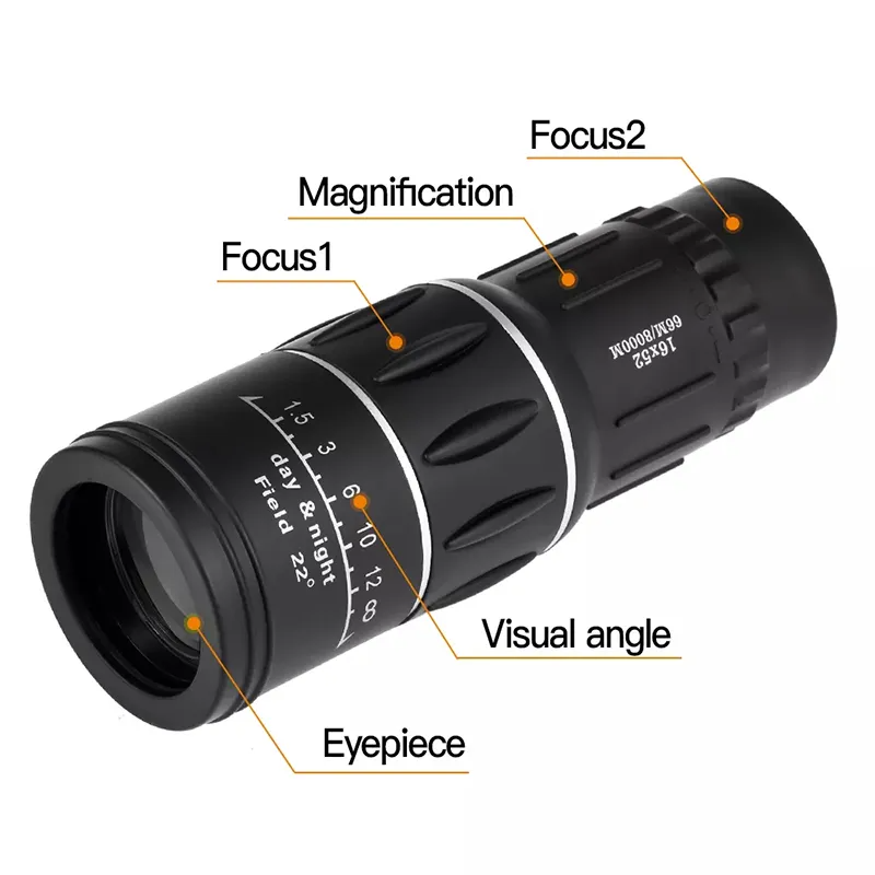16x52 HD Monocular Telescope BAK4 Prism Outdoor Zoom Portable