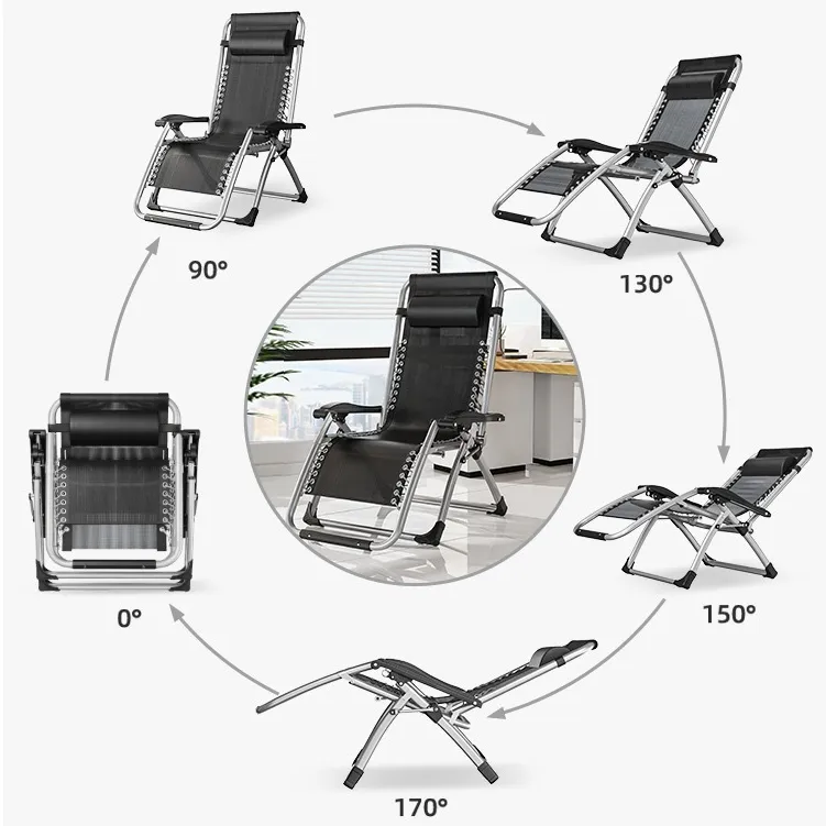Folding Reclining Lounge Chair Portable Recliner Nap Chair with Cushion for Office, Beach, Camping & Home