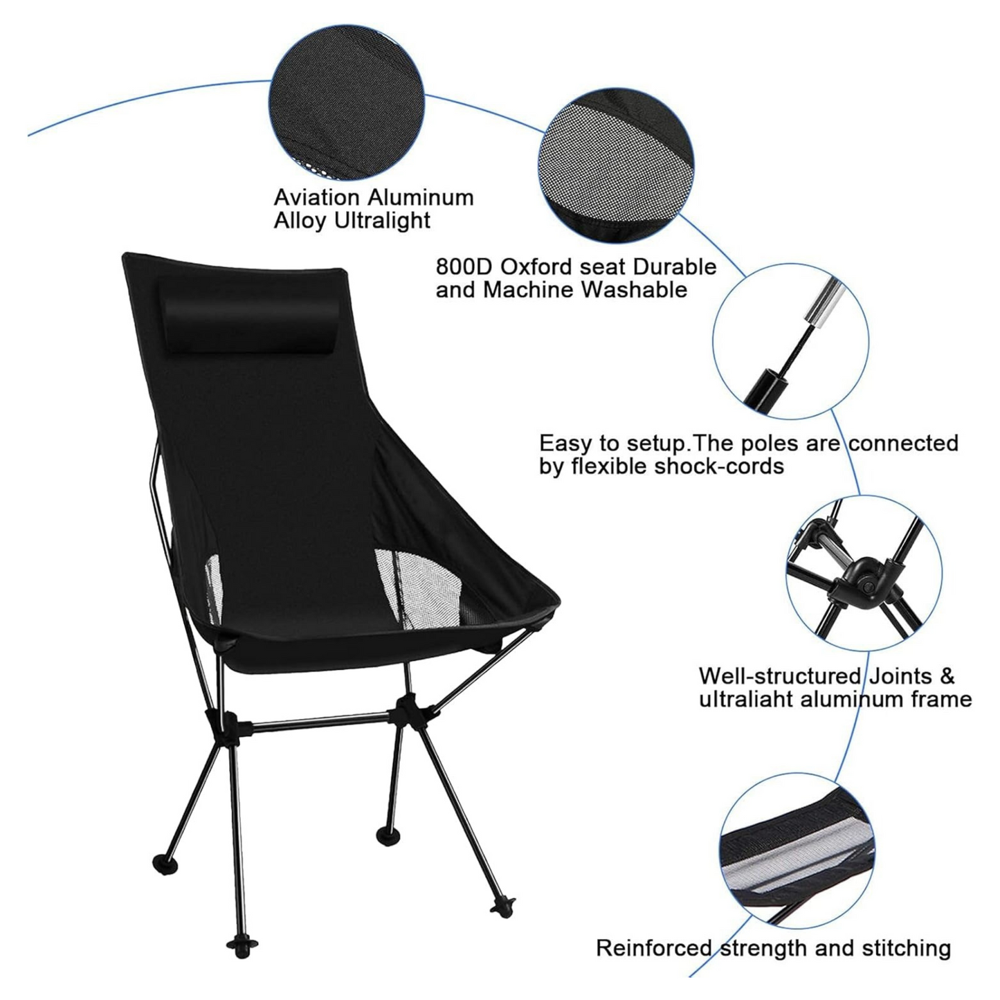 Portable Camping Chair, Compact Ultralight Folding Backpacking Chairs, Outdoor High Back Chair detachable footrest Travel Furniture Home Garden Hiking Picnic Fishing