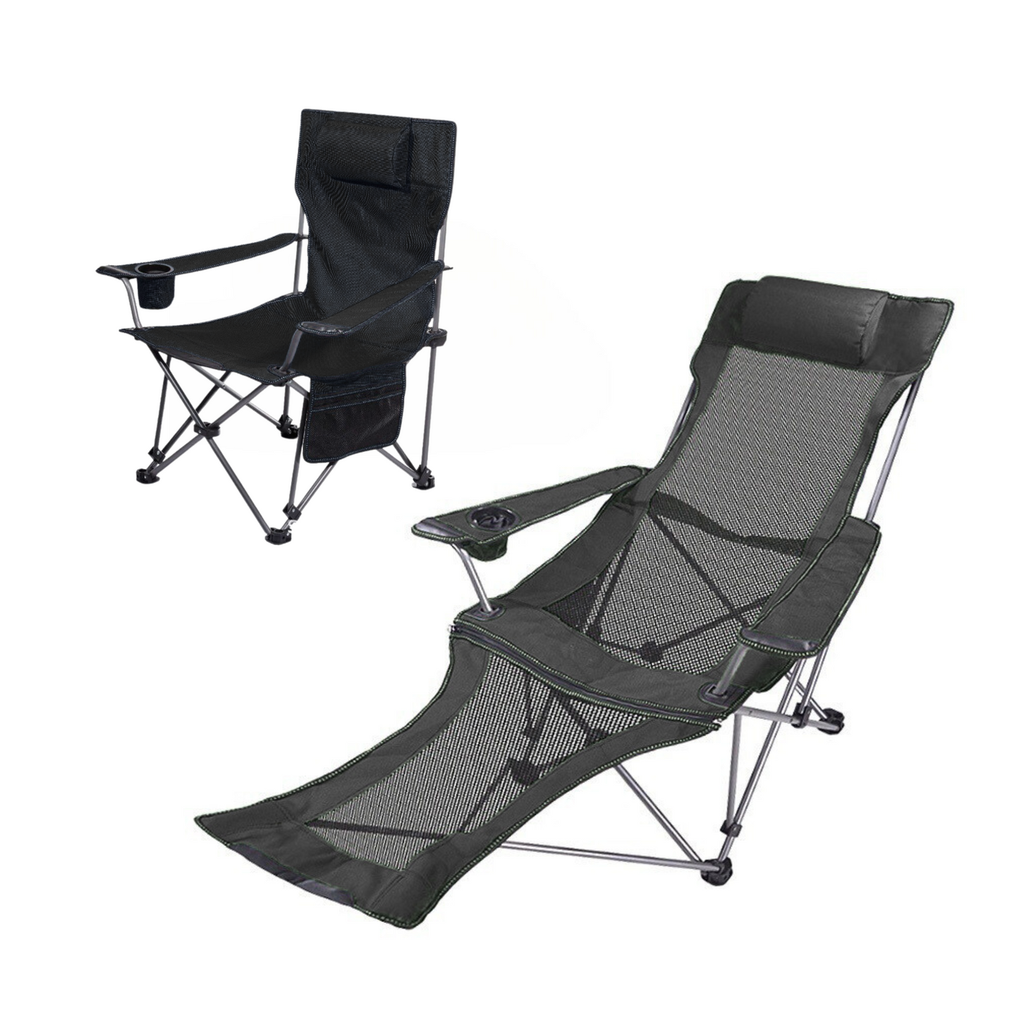 Foldable Reclining Camping Chair with Adjustable Footrest Portable Beach Lounge Chair with Pillow for Indoor Outdoor