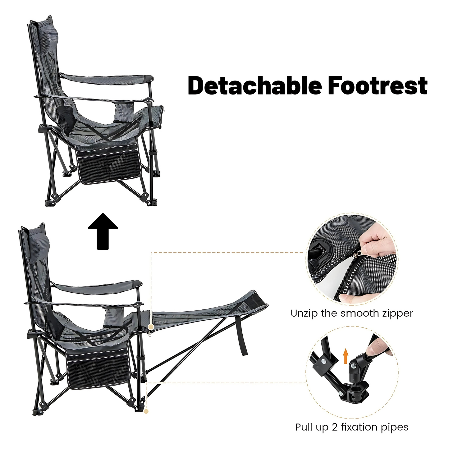 Foldable Reclining Camping Chair with Adjustable Footrest Portable Beach Lounge Chair with Pillow for Indoor Outdoor