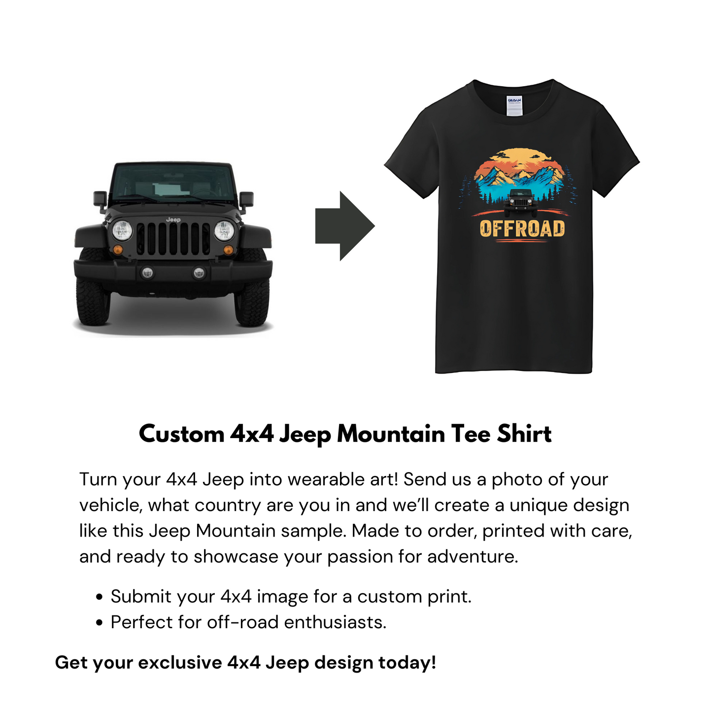 VOZUKO Custom 4x4 Jeep Mountain T Shirt Men Women Made-to-Order Gildan Tee