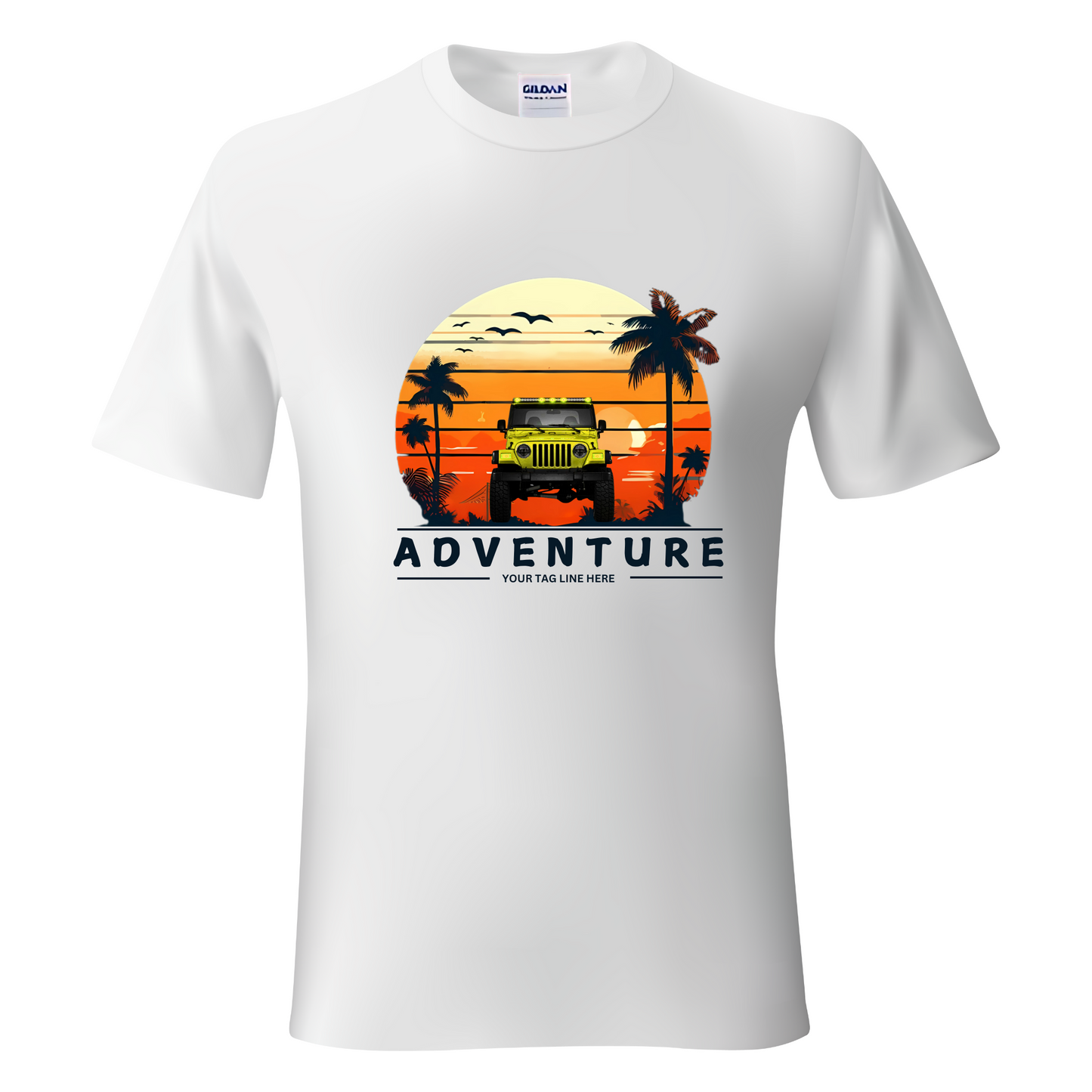 VOZUKO Custom 4x4 Jeep with Palm Trees Adventure T Shirt Men Women Made-to-Order Gildan Tee