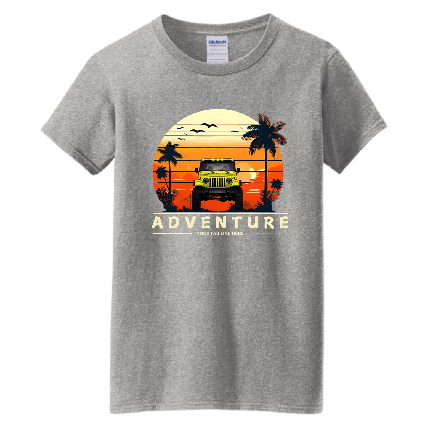 VOZUKO Custom 4x4 Jeep with Palm Trees Adventure T Shirt Men Women Made-to-Order Gildan Tee