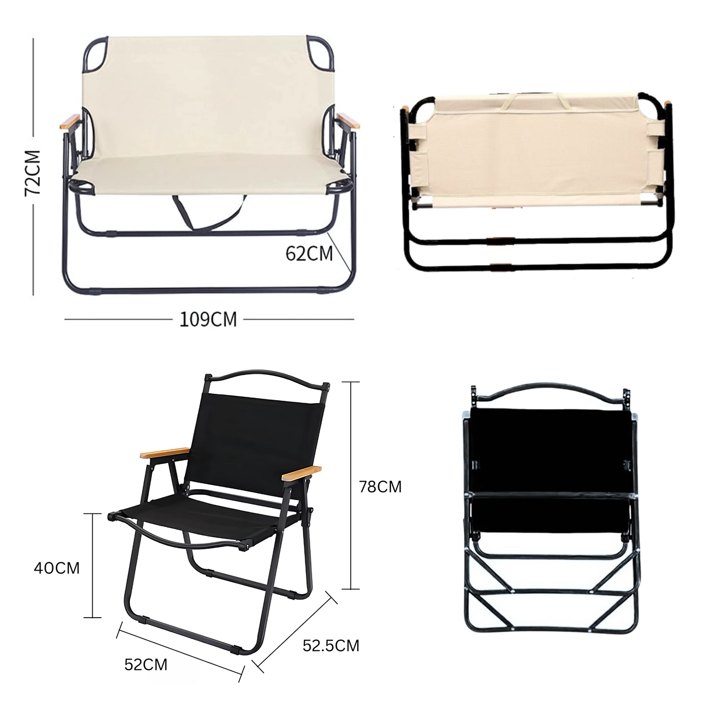 Outdoor Camping Chair Lightweight Foldable Double Single Chair with Breathable Fabric for Garden, Picnic, Beach Chair