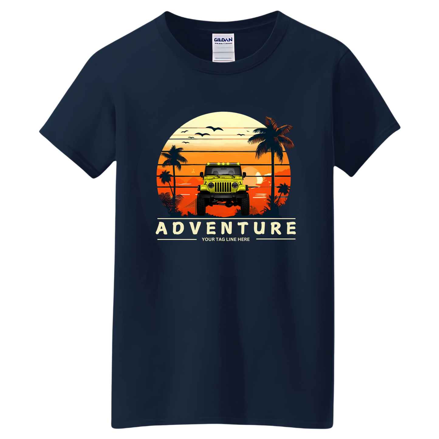 VOZUKO Custom 4x4 Jeep with Palm Trees Adventure T Shirt Men Women Made-to-Order Gildan Tee