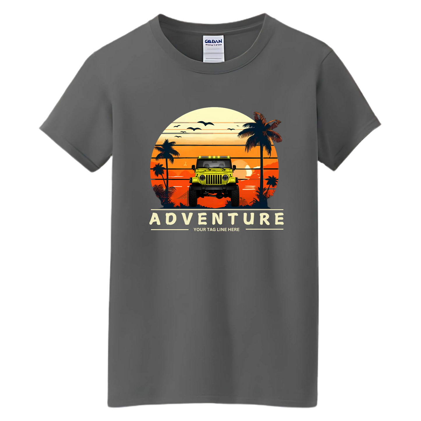 VOZUKO Custom 4x4 Jeep with Palm Trees Adventure T Shirt Men Women Made-to-Order Gildan Tee