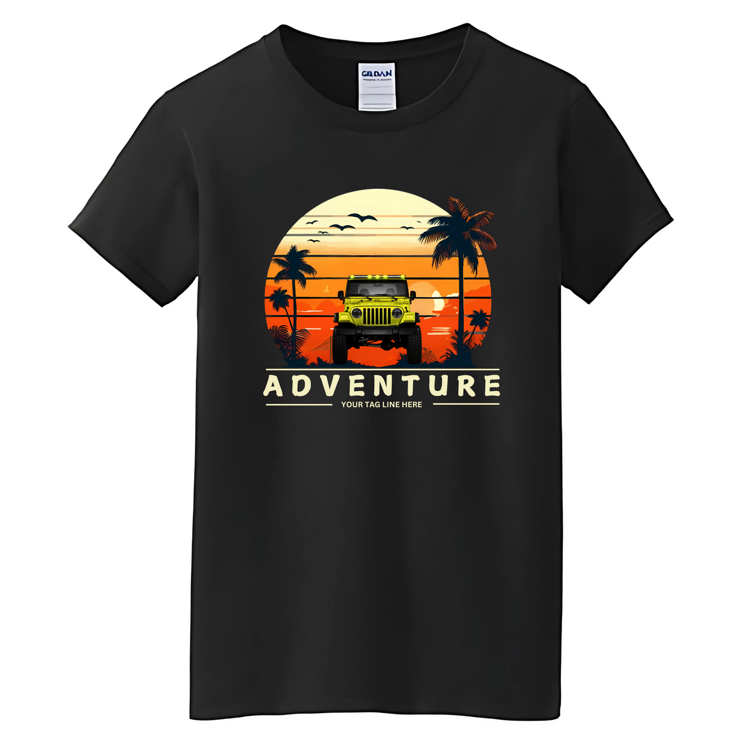 VOZUKO Custom 4x4 Jeep with Palm Trees Adventure T Shirt Men Women Made-to-Order Gildan Tee