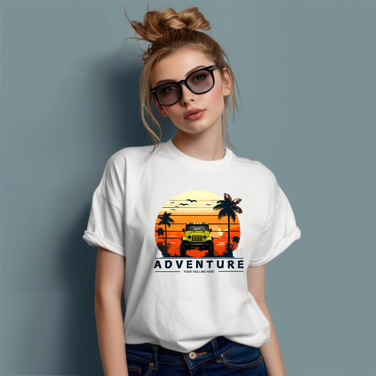 VOZUKO Custom 4x4 Jeep with Palm Trees Adventure T Shirt Men Women Made-to-Order Gildan Tee