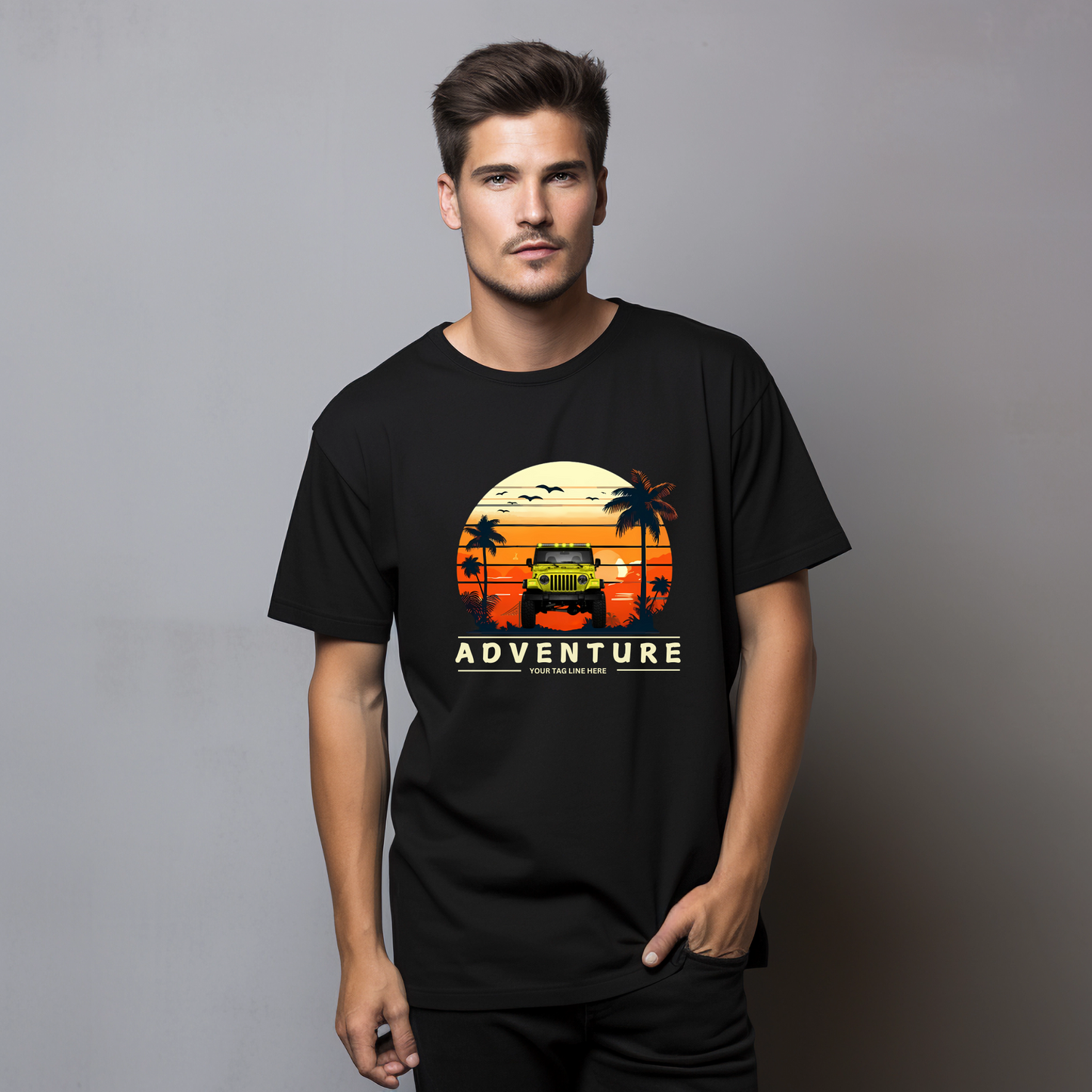 VOZUKO Custom 4x4 Jeep with Palm Trees Adventure T Shirt Men Women Made-to-Order Gildan Tee