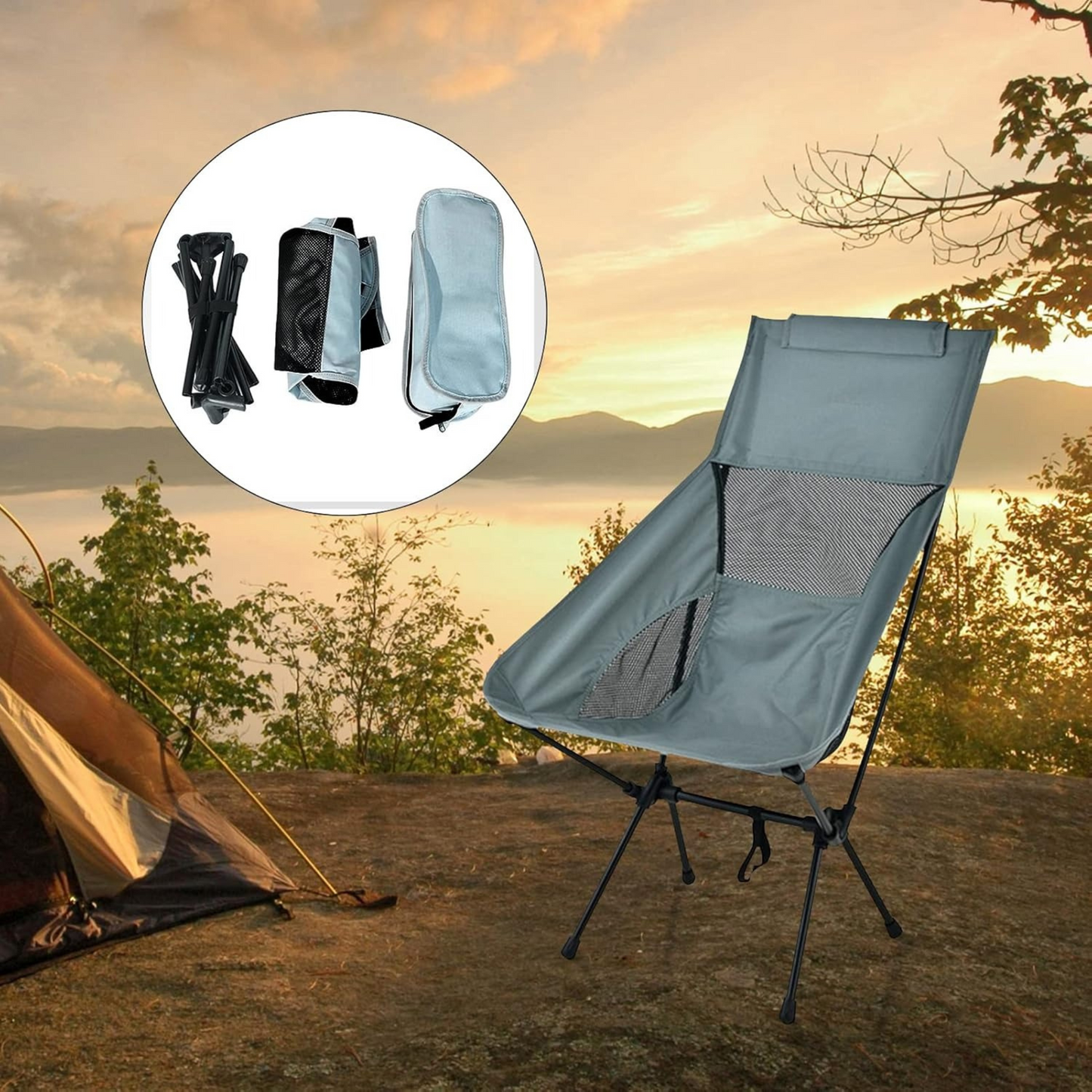 Portable Camping Chair, Compact Ultralight Folding Backpacking Chairs, Outdoor High Back Chair detachable footrest Travel Furniture Home Garden Hiking Picnic Fishing