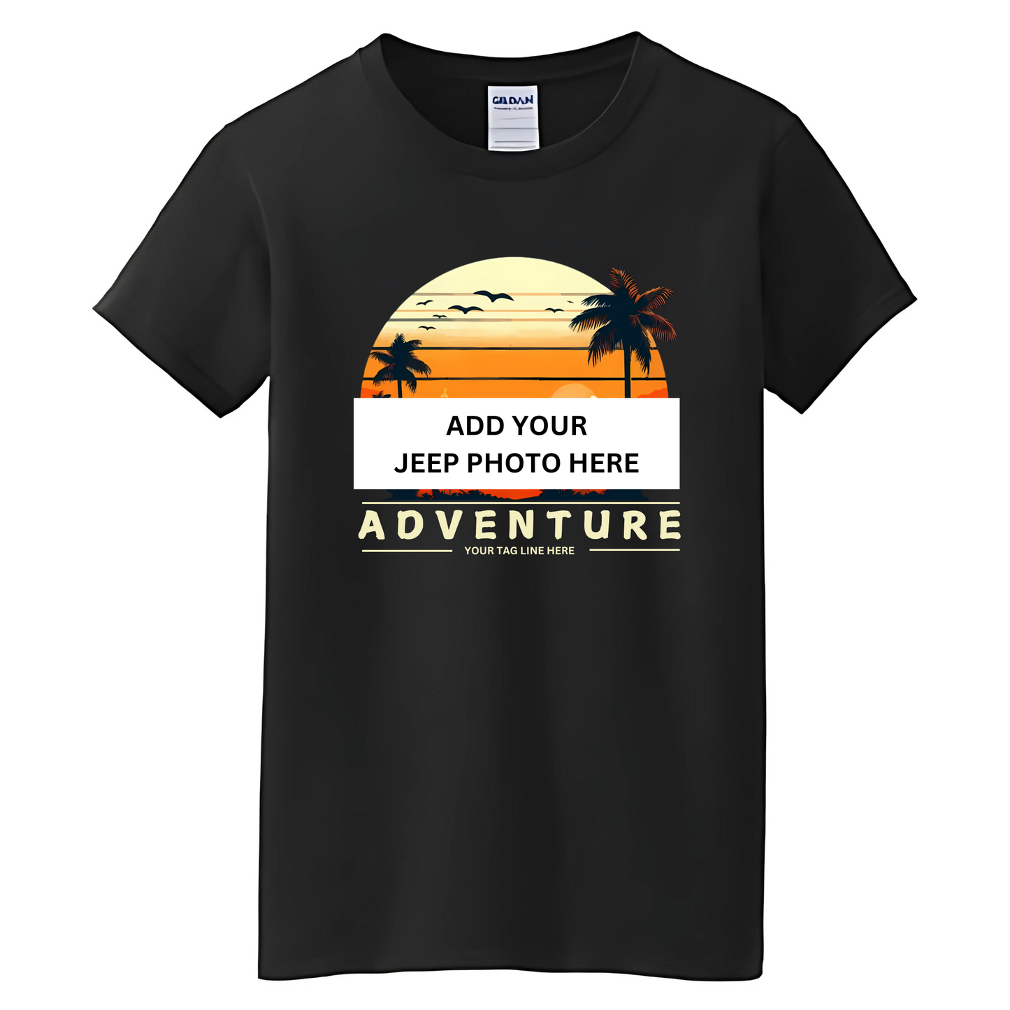 VOZUKO Custom 4x4 Jeep with Palm Trees Adventure T Shirt Men Women Made-to-Order Gildan Tee