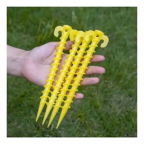 Heavy Duty Plastic Screw Tent Pegs 20cm Ground Stakes Metal Pegs and Glow in the Dark for Tents, Tarps, Ground Sheets & Camping Accessories