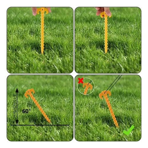 Heavy Duty Plastic Screw Tent Pegs 20cm Ground Stakes Metal Pegs and Glow in the Dark for Tents, Tarps, Ground Sheets & Camping Accessories
