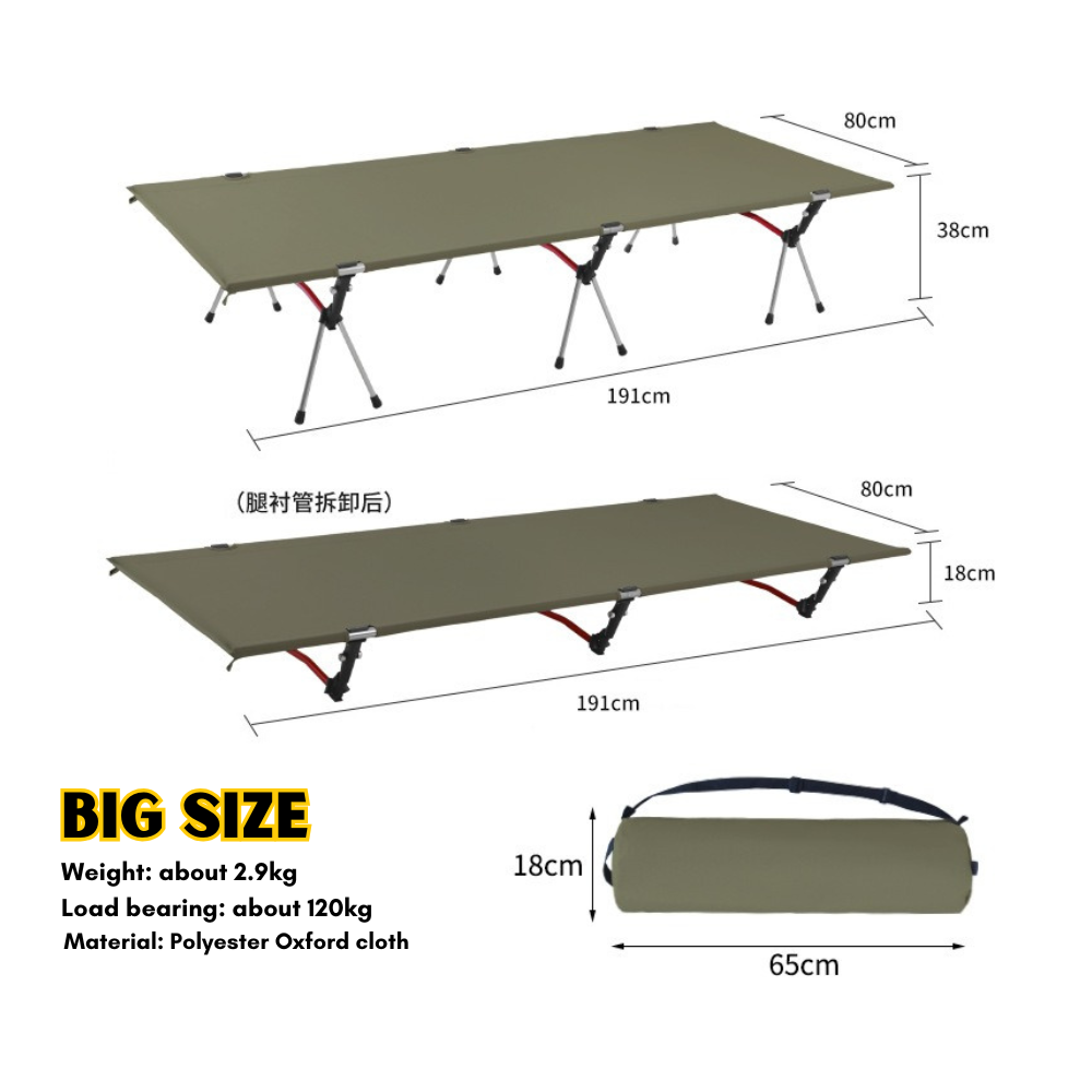 Ultralight Camping Bed Portable Folding Single Bed Low and High Dual Size Outdoor