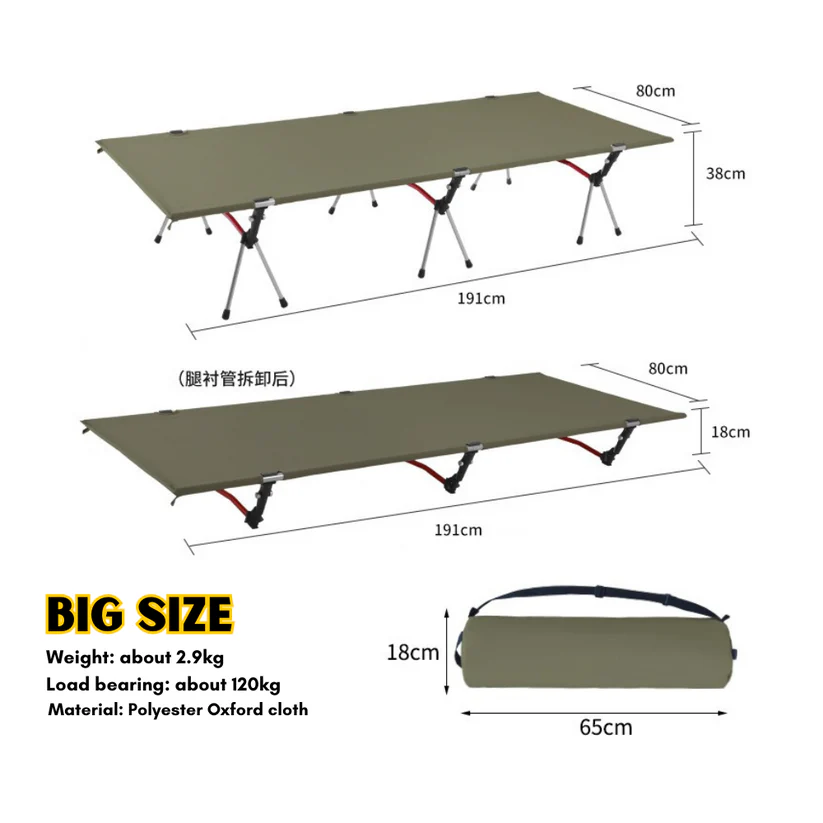 Ultralight Folding Camping Cot Adjustable Outdoor Bed Heavy Duty