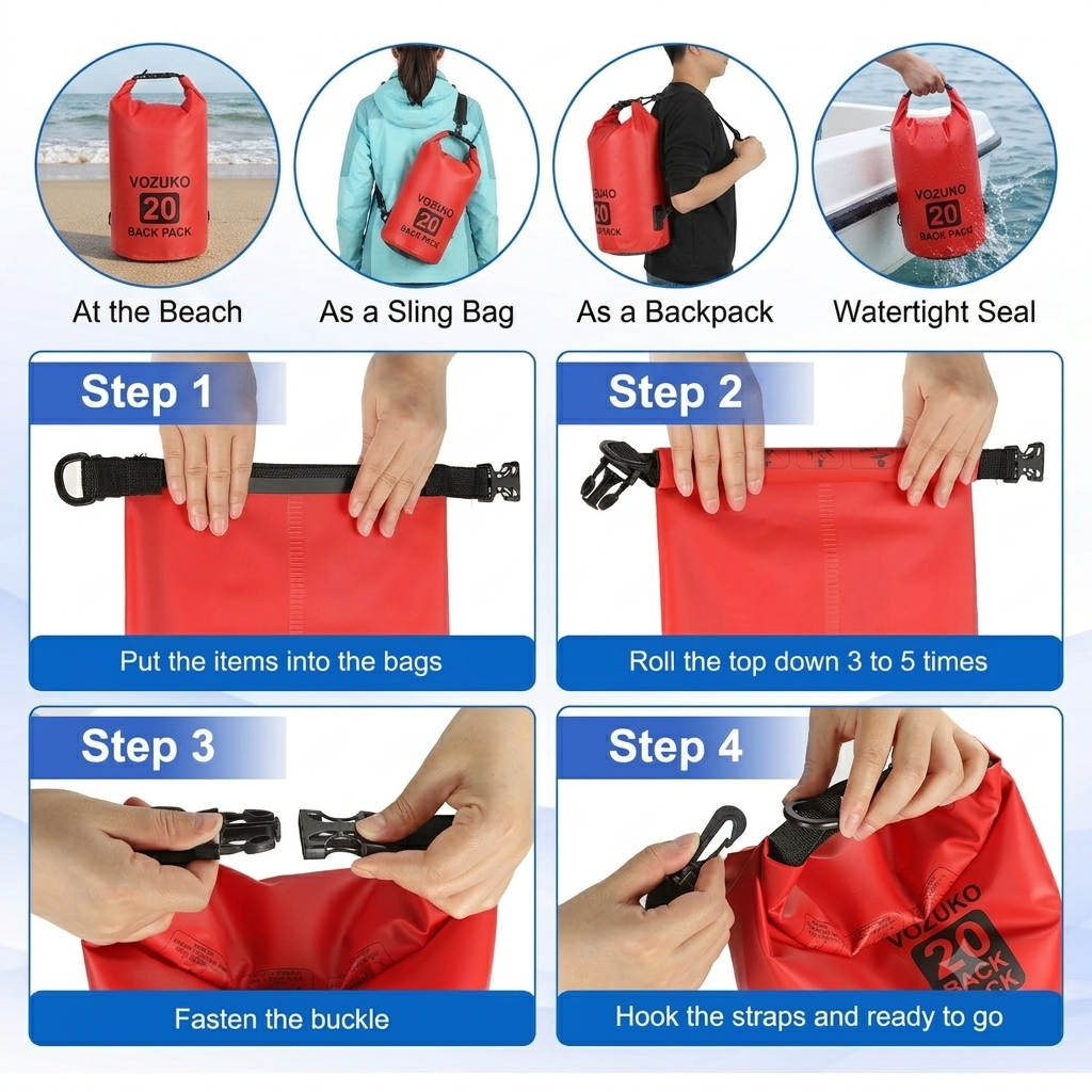 Waterproof Dry Bag Floating Barrel Bag with Single & Double Shoulder Straps for Swimming, Kayaking, Camping & Outdoor Adventures